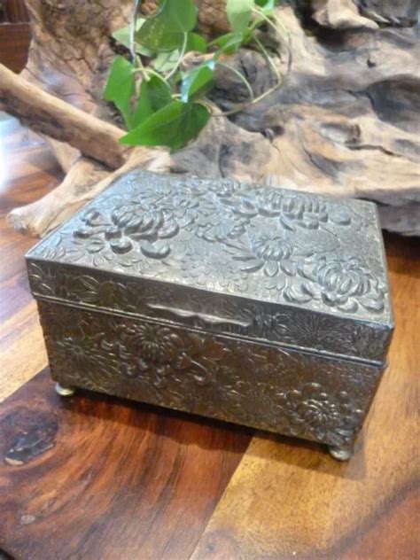 repousse metal tin panel box wood dovetail|Continental Repoussé Metal Clad Wood Box .